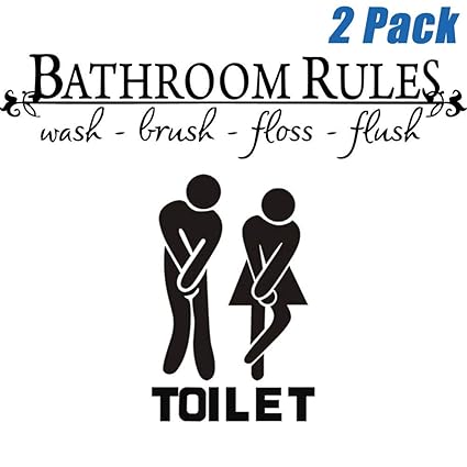 Finduat 2 Pack Bathroom Rules Wash Brush Floss Flush Quote Saying Wall Sticker, Washroom Toilet Bathroom WC Sign Door Accessories Wall Sticker Home Decal Decor for Bathroom Living Room