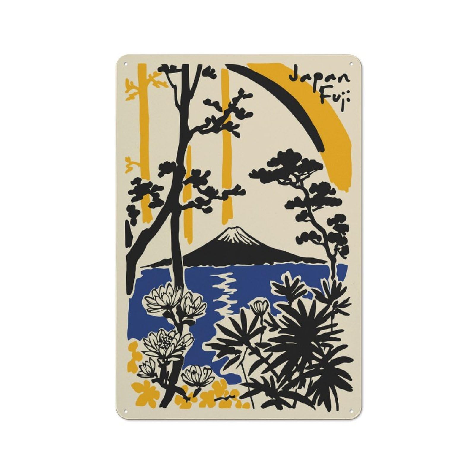 Junmoney Style-21 Tin Sign 30X20cm With Mount Fuji Landscape Illustration For Workshop Wall, Rustic Decor, Suited To Workshop Decor Fans