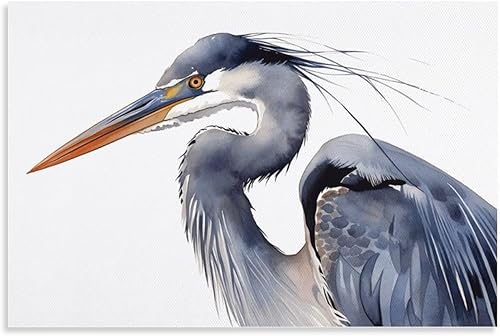 KLower Póster decorativo de pared con estampado de garza azul con estampado de garza azul, arte de pared costero, arte de pared de casa de playa,