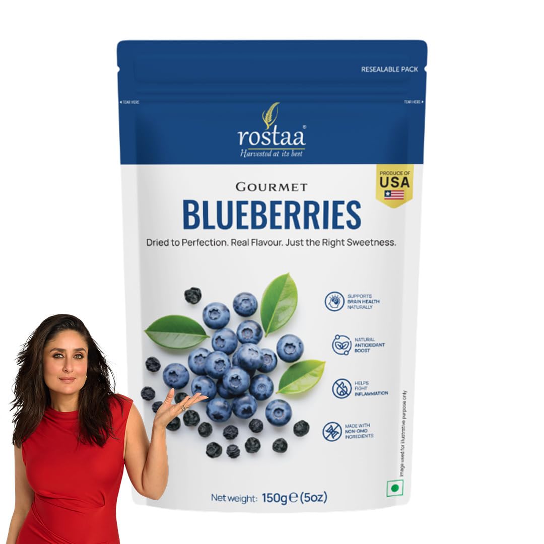 Rostaa Gourmet Blueberries 150 gms | Rich in Antioxidants, Fiber & Vitamins | Supports Brain, Heart & Digestive Health | Premium & 100% Natural Snack