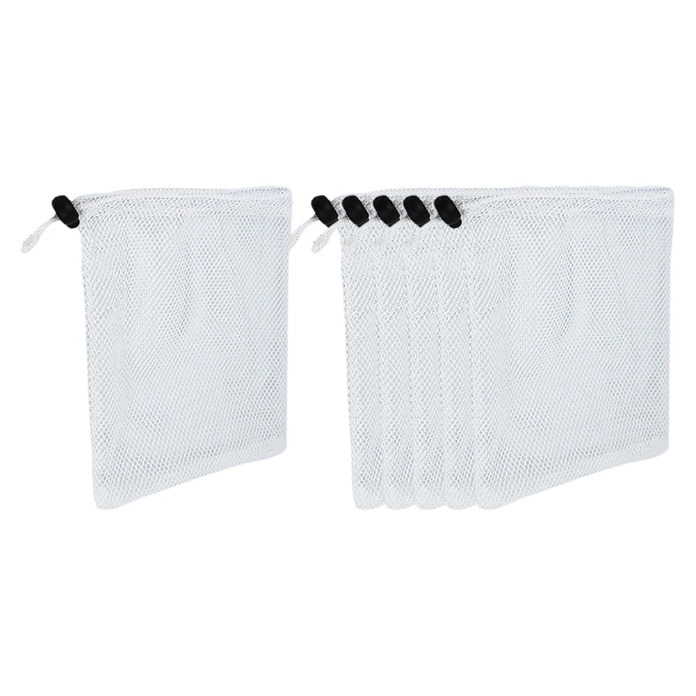 Hugede White 6 Pcs 35 X 40Cm Mesh Drawstring Bags Large Mesh Storage Pouches Laundry Wash Bags Sports Equipment Bags Net Stuff Sack For Gmy Camping Swimming