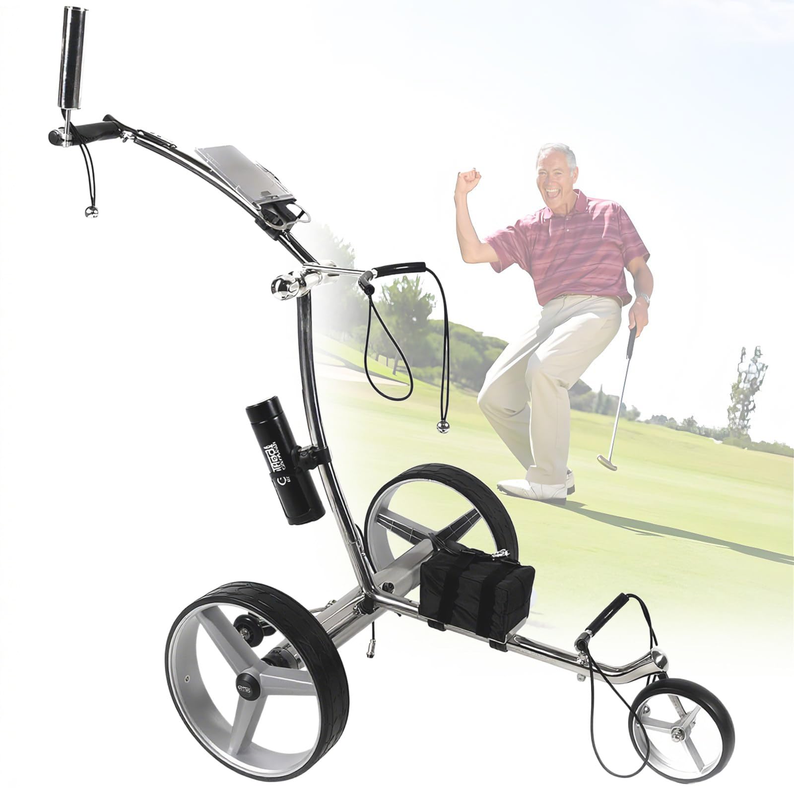 Carrello da Golf Elettrico con Telecomando, Carrello da Golf Elettrico Leggero, Carrello da Golf Elettrico Pieghevole, capacità 30kg, 9 velocità, 12km/h, Due Motori Adatto a Tutti i Terreni