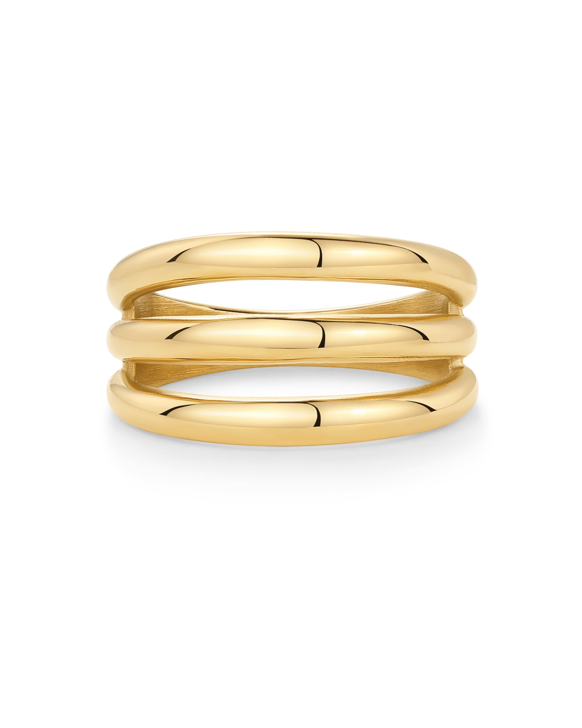 PAVOI 14K Gold Plated Chunky Curved Triple Stackable Ring for Women - Stainless Steel Three in One Statement Rings - Waterproof Thick Multi-Bands