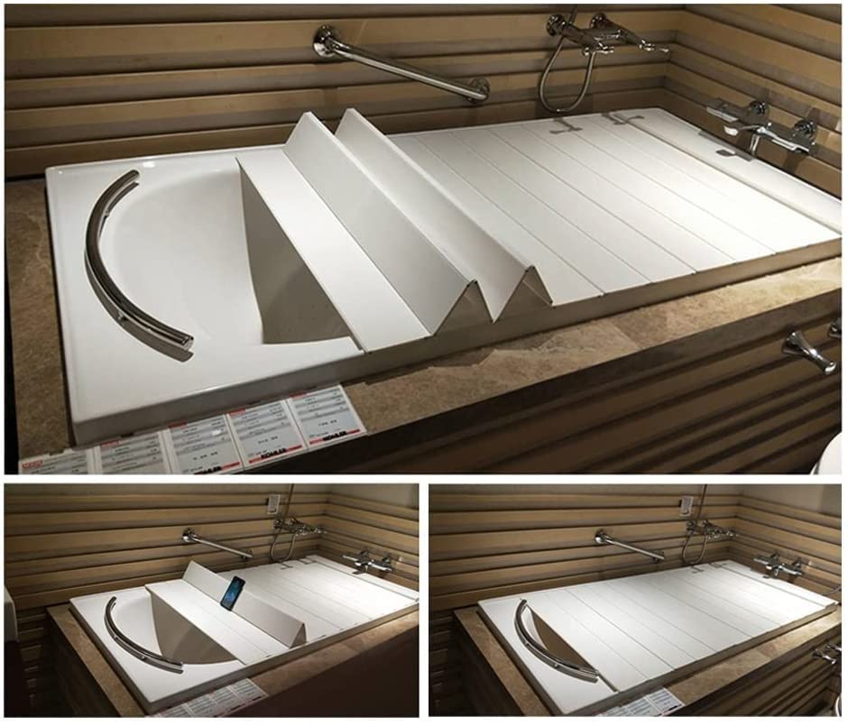 Tapa de bañera blanca y plegable en PVC con soporte de almacenamiento para hogar