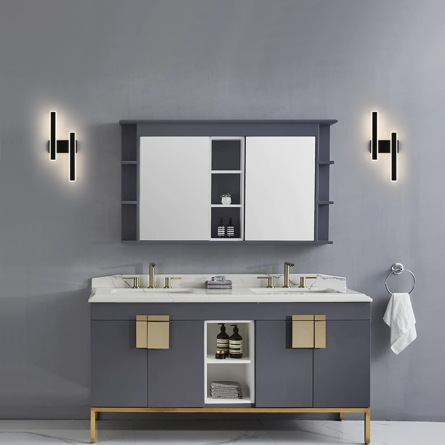 Comely Kinkiet Wewnętrzny LED, 32W 3600LM Czarna Nowoczesna Lampa Ścienna, 3 Temperatury Barwowe Oświetlenie Wewnętrzne Lampa Nocna Ledowa Lampa Ścienna Do Salonu Sypialni Biura Schodów