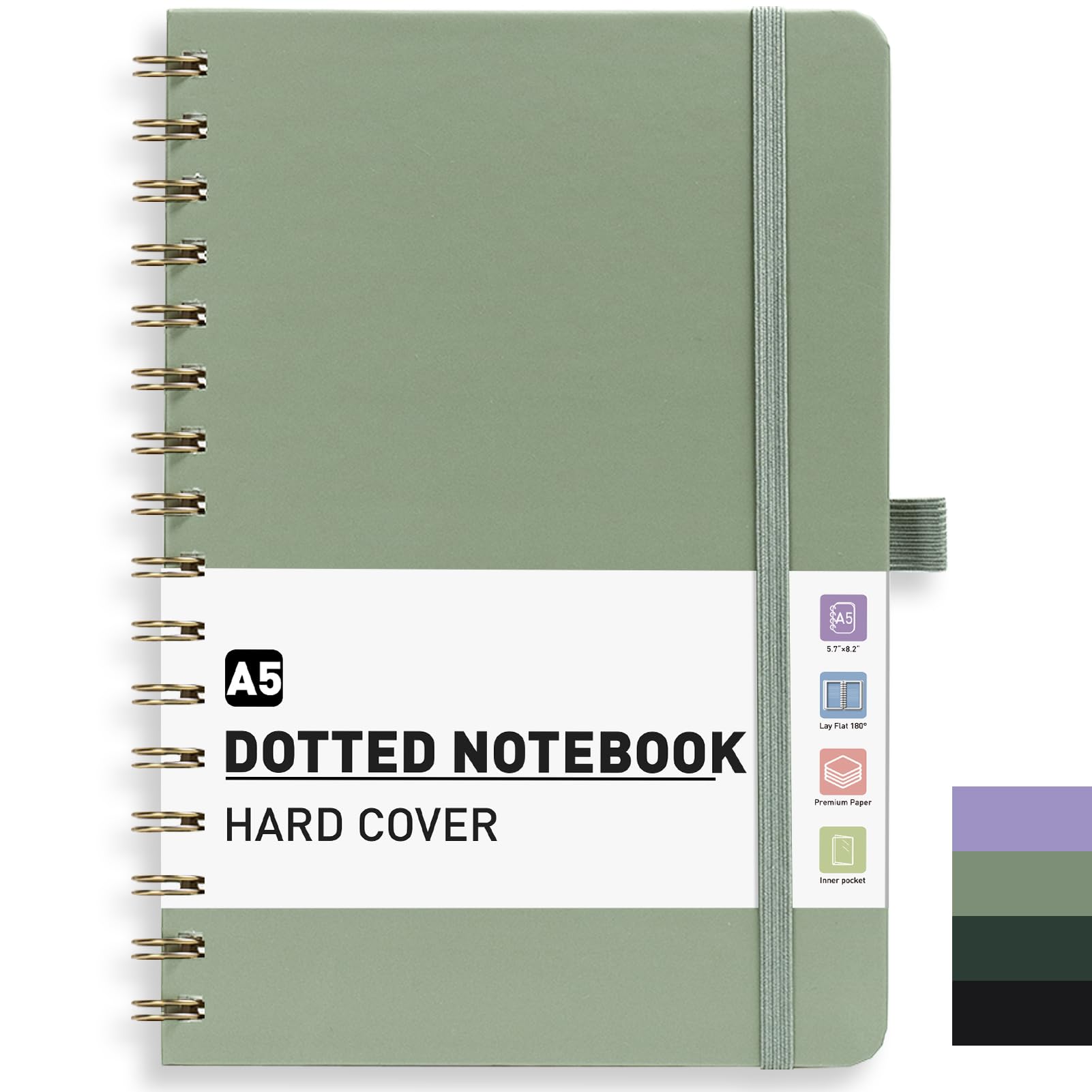 PYNEX A5 Dotted Notebook, Hardcover, Bullet Dot Grid Journal for Women,140 Pages, Writing Notebook for Work, Study - Sage Green โ image 1