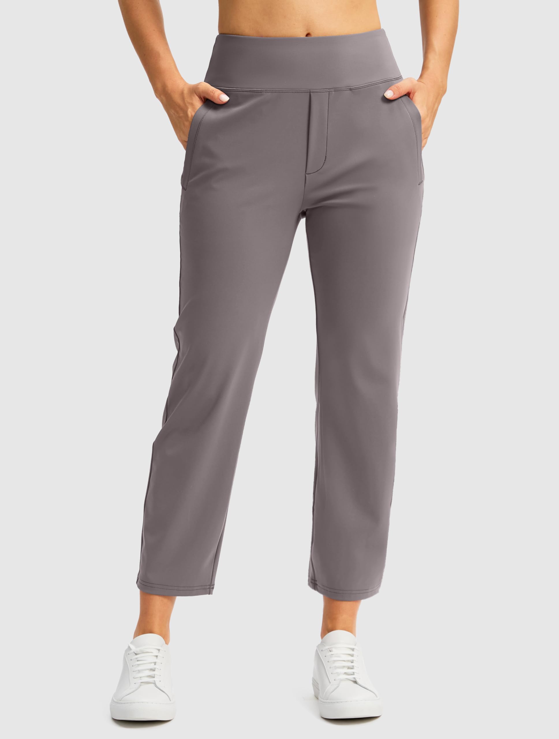 SANTINY Pantalon pour femme avec 3 poches taille haute 7/8 extensible pour le golf, les voyages, l'athlétisme, le travail
