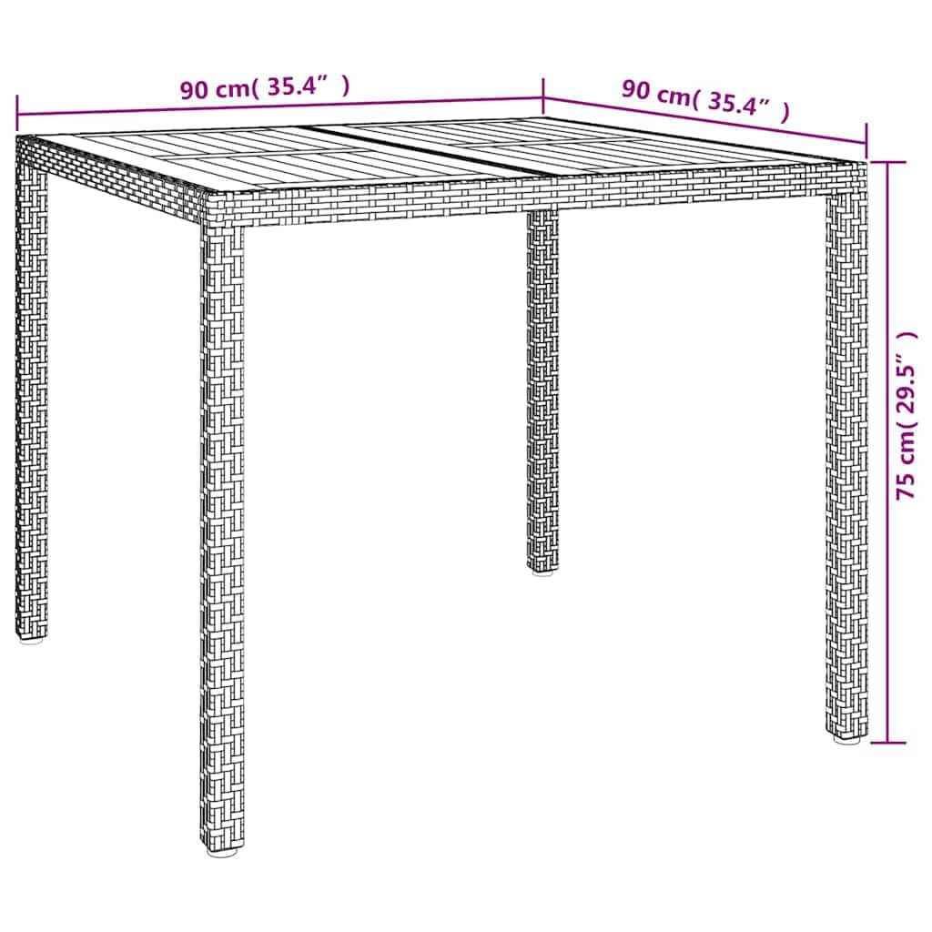 Mesa de jardín de polirratán, 90 x 90 x 75 cm, estable, resistente a la intemperie, fácil de limpiar, extensible, para jardín, terraza, balcón, exterior, salón
