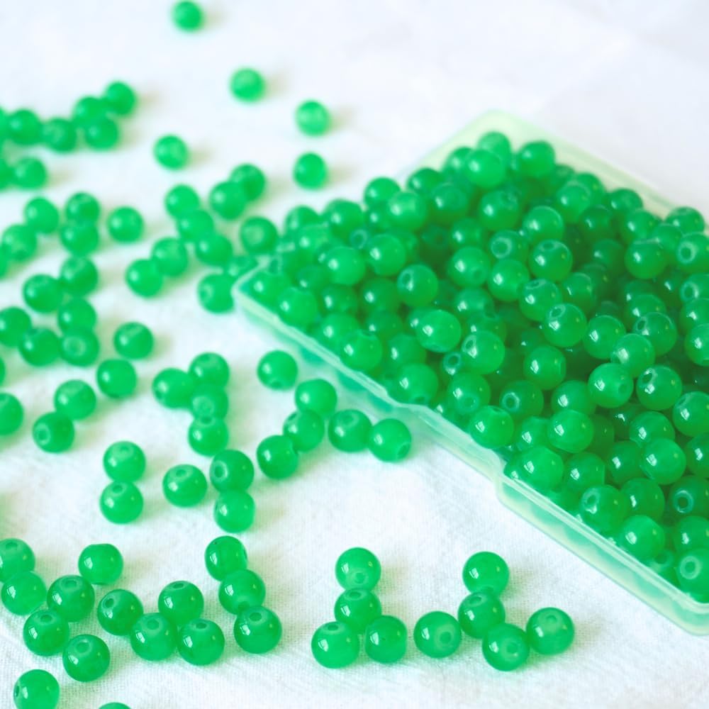 Jabrand 240pcs Glass Beads for Bracelets, 6mm Round Glass Beads for Jewelry Making DIY Crafts (Green)