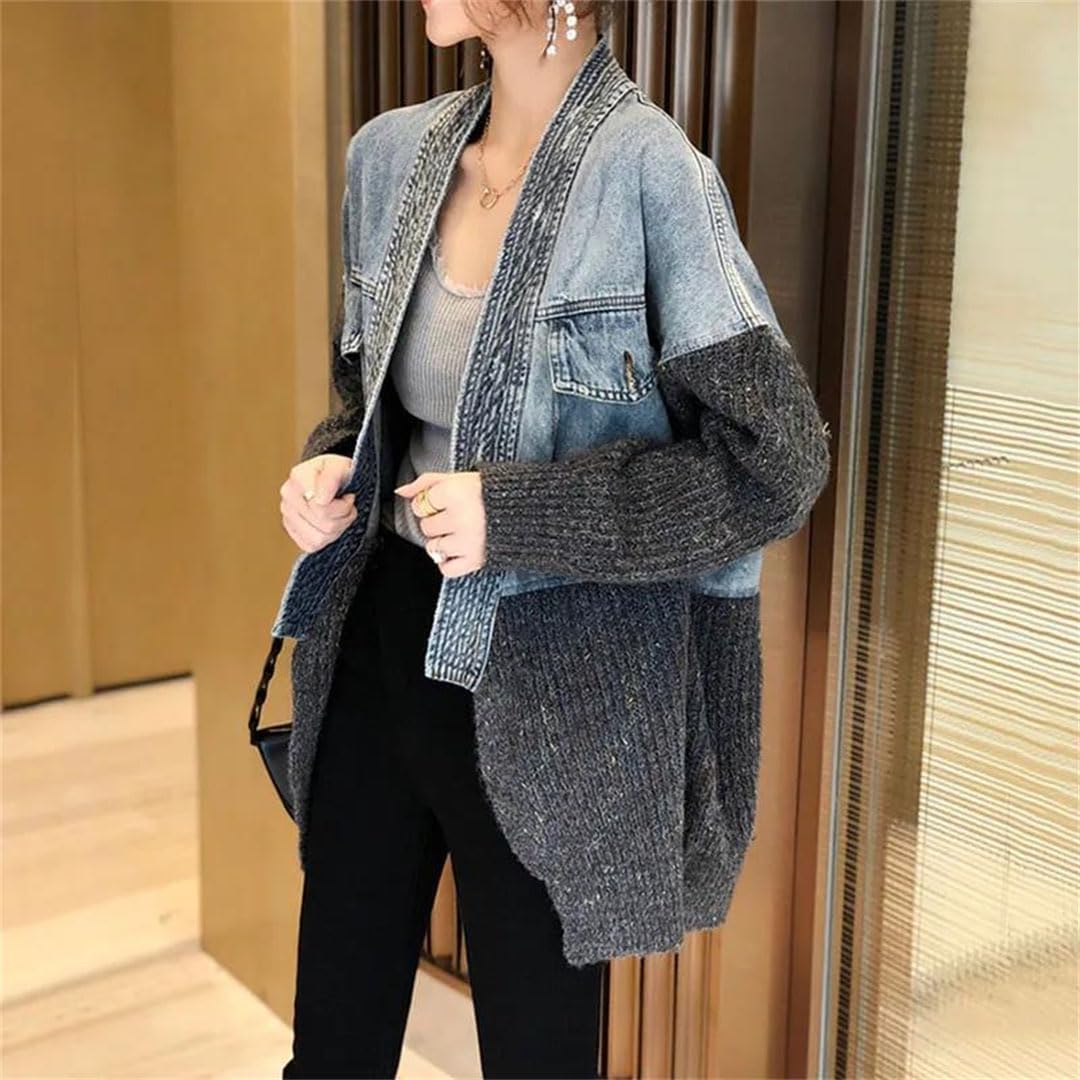Chaqueta vaquera de punto para mujer, estilo retro, estilo callejero