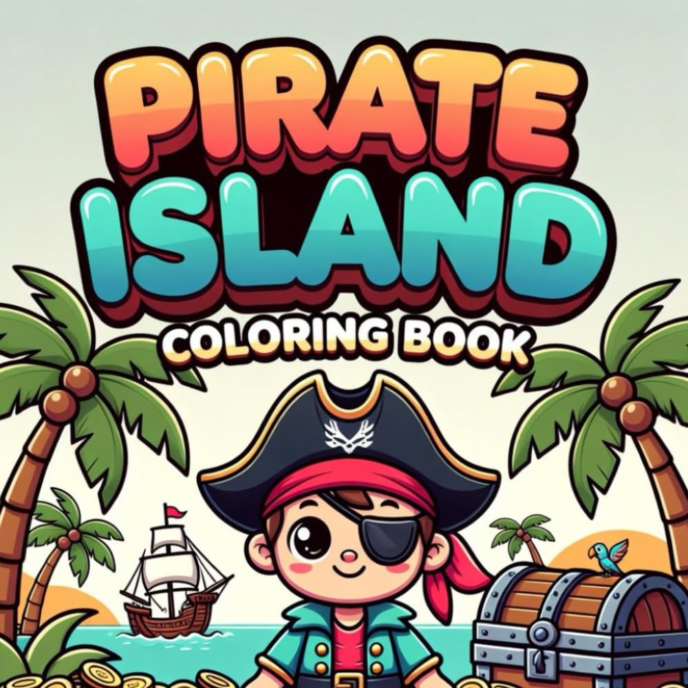 Pirate Island Coloring Book for Kids Ages 3-8: Fun and Adventure with Pirates, Treasure Chests, Pirate Ships, Hidden Caves, Friendly Animals, and Exciting Scenes – Perfect for Boys and Girls