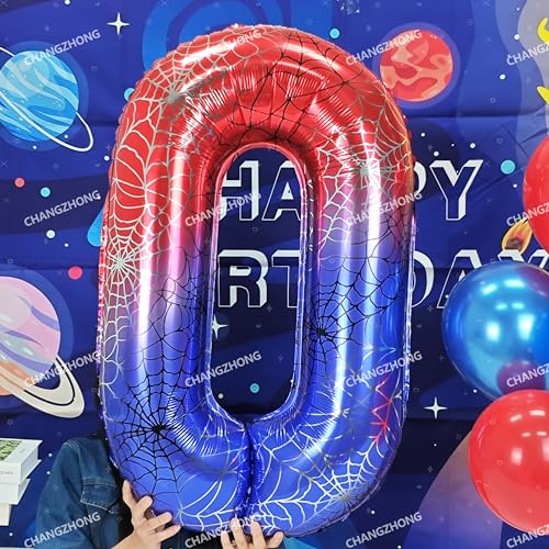 Image of 40 In Red And Blue Spider Theme Large Number 3 Balloon | Giant Large Helium Foil Balloon for Boy or Girl 3 th Birthday Wedding Anniversary Baby Shower Party Decorations
