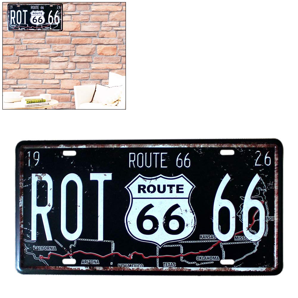 Route 66 License Plate, Convex Texture Vintage Easy Hanging Auto License Plate for Restaurant (179)