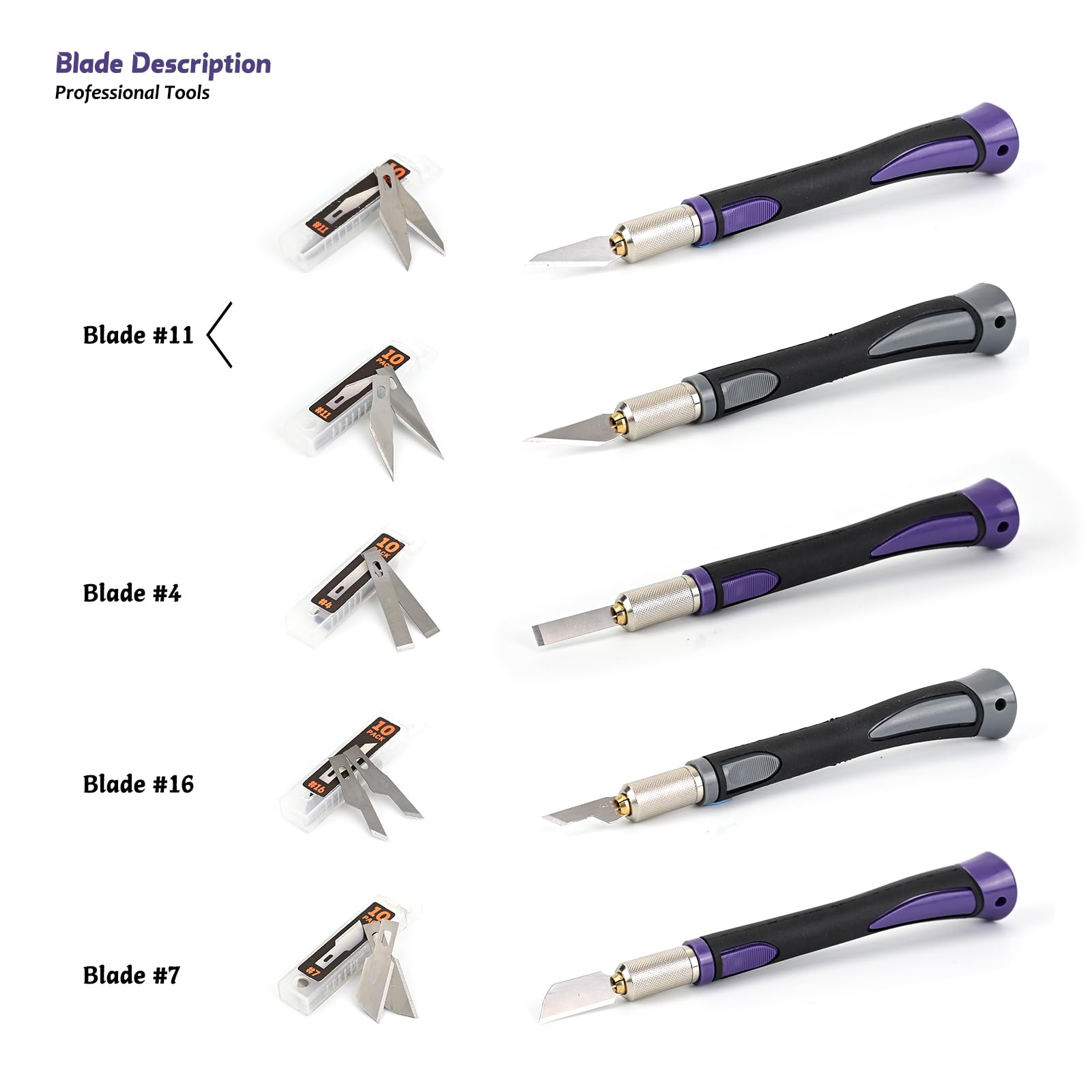 EHDIS Kit di Taglierino di Precision, 2 Taglierini con 5 Diverse Lame di Ricambio (totale 50 pezzi), Bisturi Modellismo di Gomma Antiscivolo, per Lavoro Artistico Taglio, Scultura