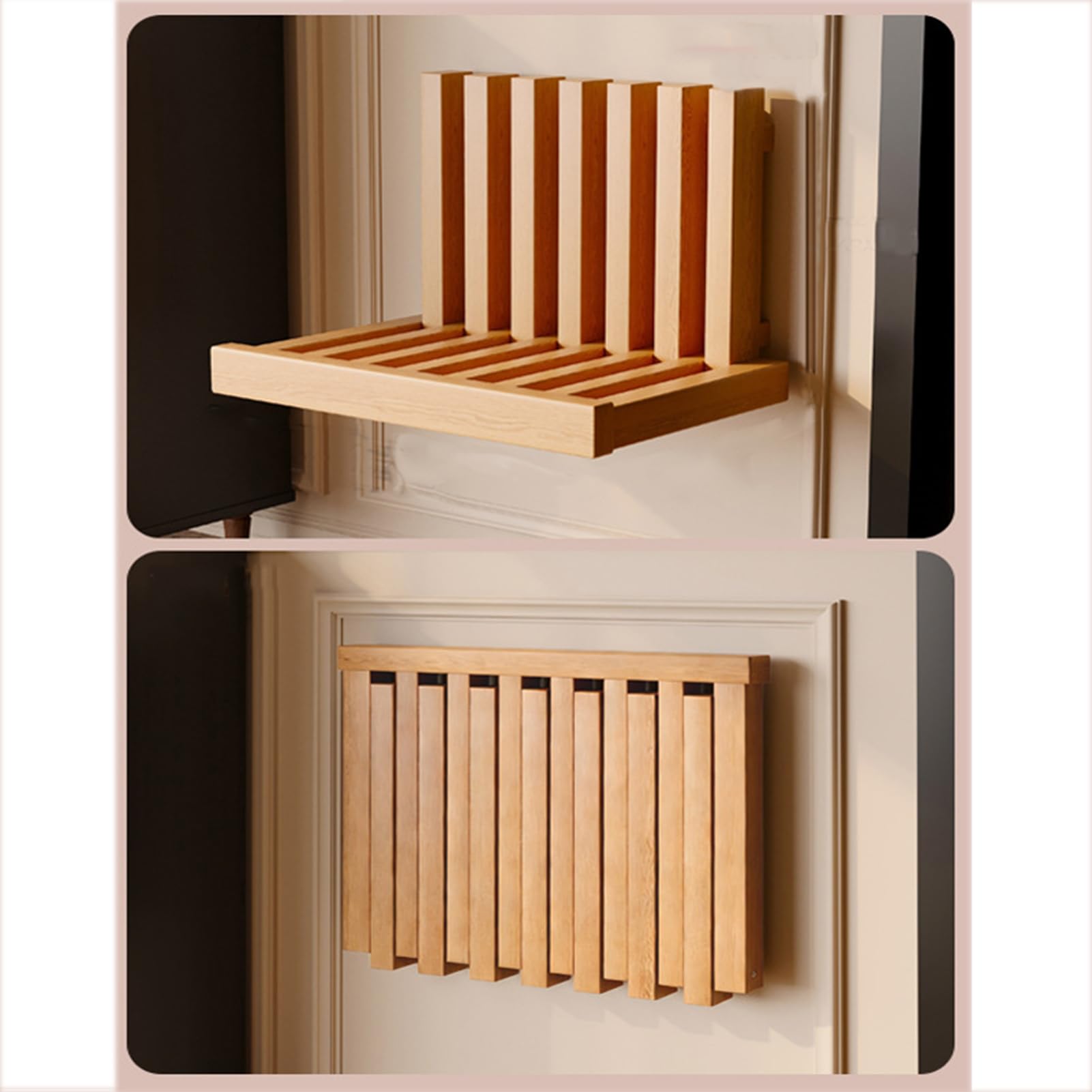 SLDAGe Wall Mounted Folding Chair,Solid Wooden Entryway Stool Bench Door Shoe Footstool,Shower Seat Foldable Bathroom Stool for Everyone Peach Colored,Yellow