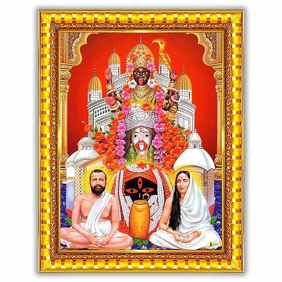Indianstore4Everyone Kolkata Kali Maa Mata Ramakrishna Paramahamsa Wall Painting Framed Home Decor (Wood,Matte,Gold,Small Size,6 x 8 Inch) R1202S