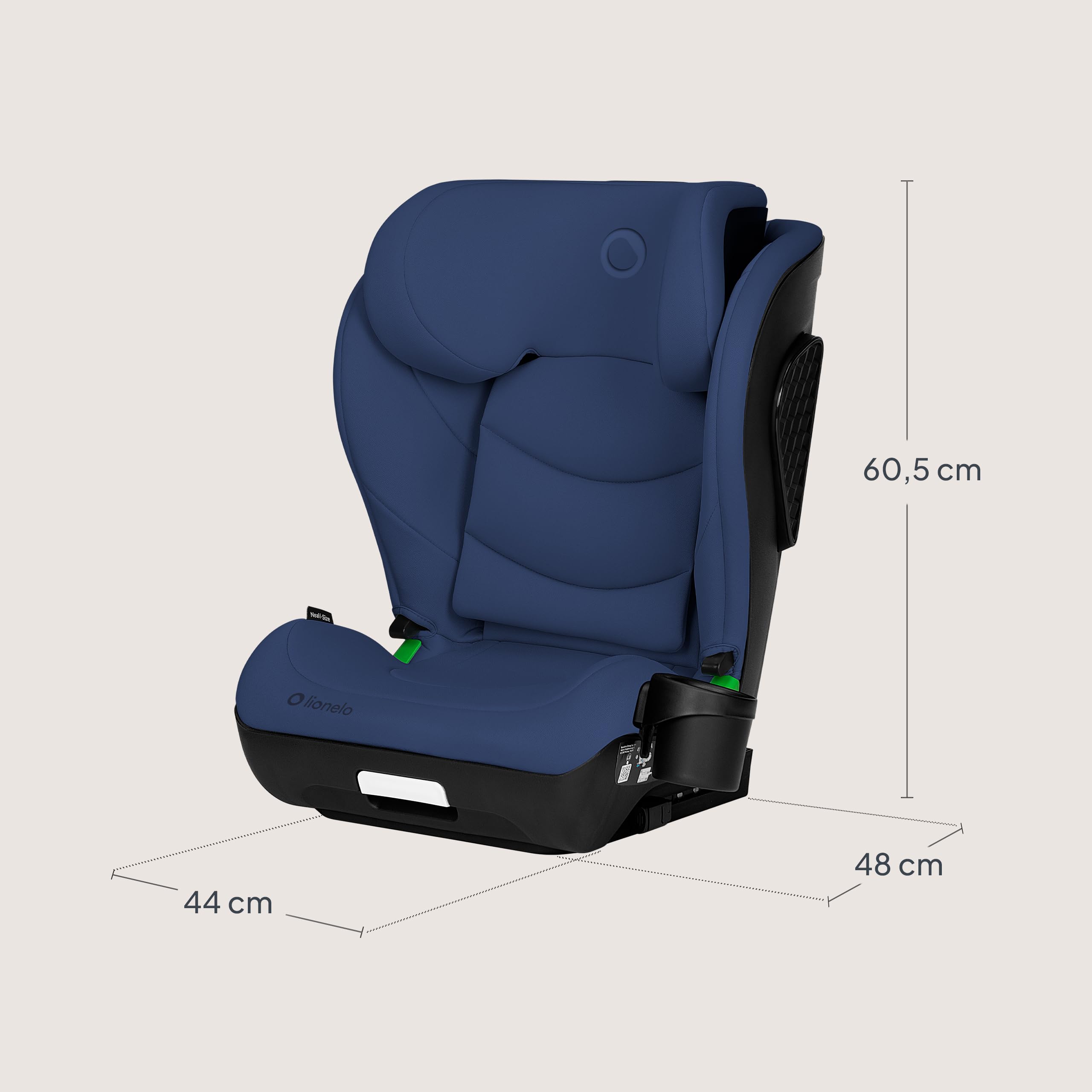 LIONELO NEAL I-SIZE Fotelik samochodowy dla dzieci, grupa 2 3, od 100 do 150 cm, ok. 3-12 lat, mocowanie ISOFIX lub bez uprzęży, regulowany zagłówek, ochraniacz boczny, podłokietnik, standardowy R129