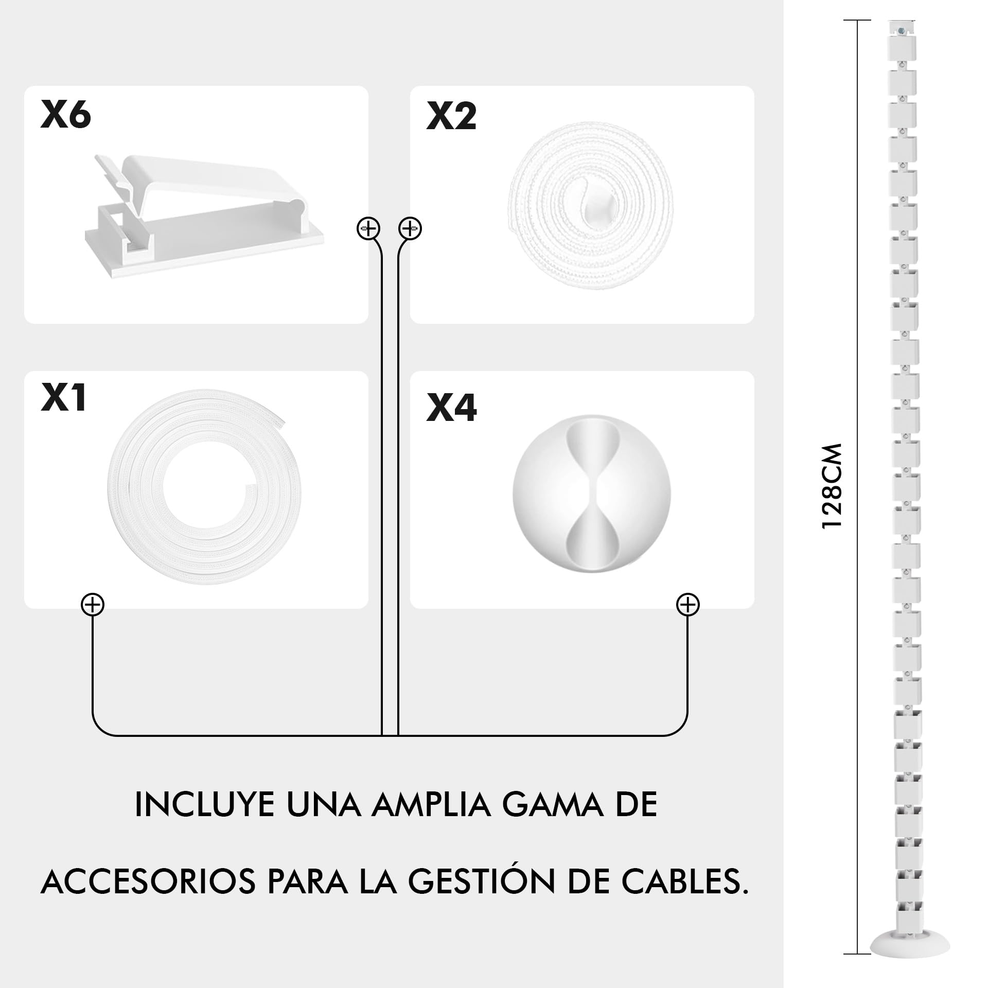 Mimoke Gestión de cables Slim Line Longitud: 1290 mm Manguera de Cable Montaje en Tornillo Gestión de Cable Spine Organizador de cables modular (blanco)