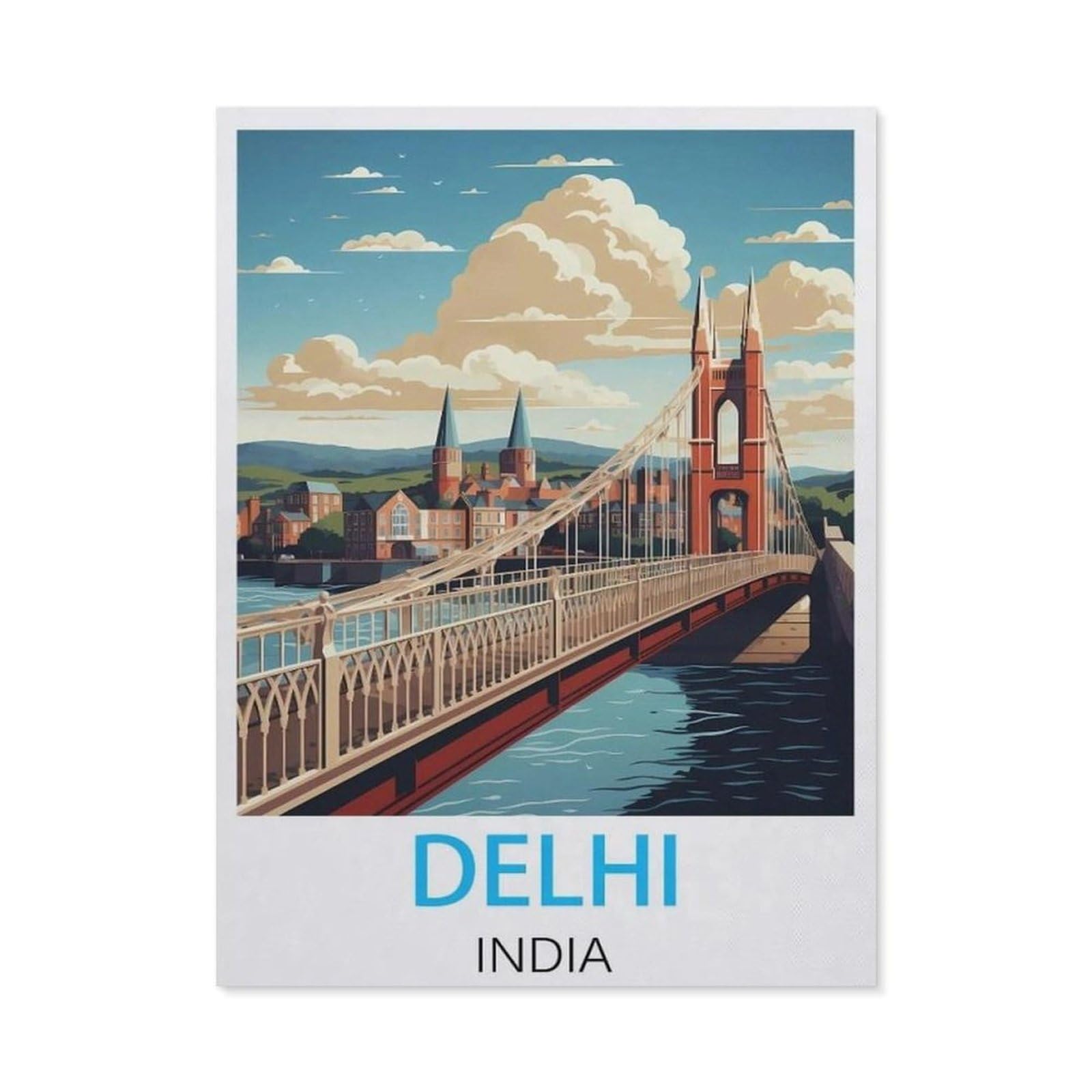 BEAYODKP 5D Diamond Painting Set for Adults and Children，Delhi India Vintage Travel Posters，DIY Diamond Crystal Rhinestone Embroidery Painting（50 x 60 cm/19.68 x 23.62 inches）-BY64