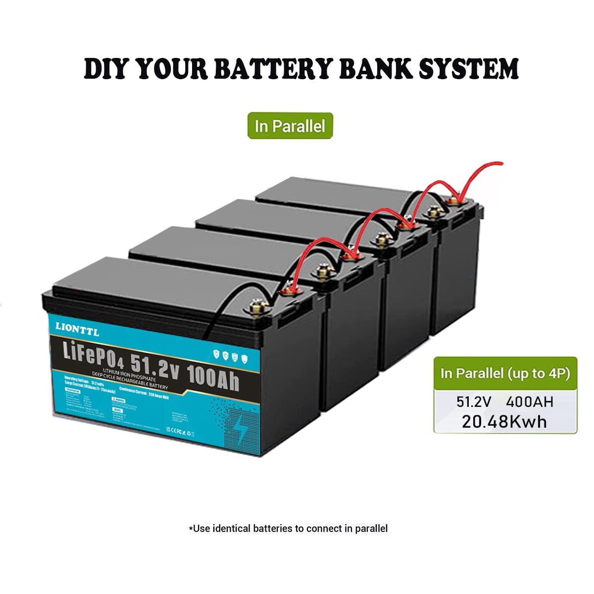 Baterías de Larga duración,Batería LiFePO4 48V (51,2V) 100Ah | , ciclo profundo 5000+, batería recargable de fosfato de iones de litio con BMS,Adecuado para acampar al aire libre.
