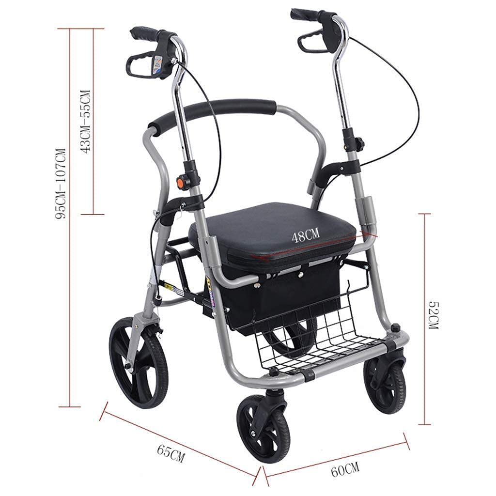 Chodziki dla seniorów Rollator Lekka składana rama chodzika z siedzeniem z hamulcami Koszyk na zakupy Regulowana wysokość Uchwyty Wózek do chodzenia Wózek do poruszania się Pomoc do chodzenia Chodzik