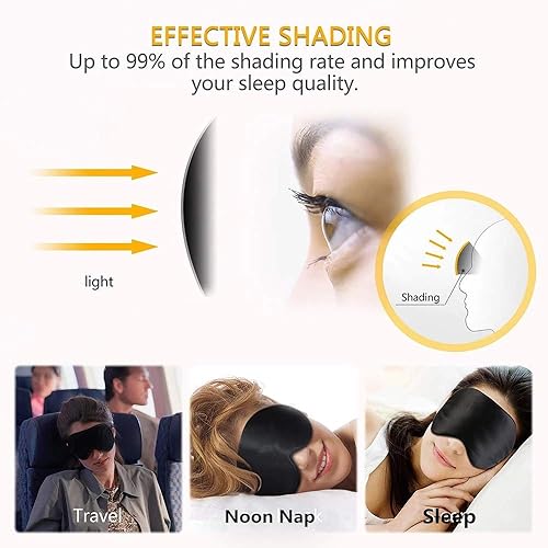 Miniatura 2 de Antifaz de seda para dormir, antifaz para dormir para descanso diurno, ajustable para mujeres y hombres, bloqueo de luz, elástico, suave, cómodo,