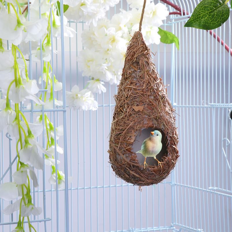Image of balacoo 2 Pcs Simulation Straw Bird Nest for Cage, Cozy Winter Bird House, Hanging Bird House for Parakeet Dove Canary Cockatiel, Outdoor Bird Winter Shelter