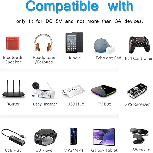 Miniatura 3 de Cable de alimentación de 5 V CC, adaptador de fuente de alimentación de 5 voltios y 3 amperios, para pistola masajeadora de 5 Vdc 3A 2A 1A Pistola