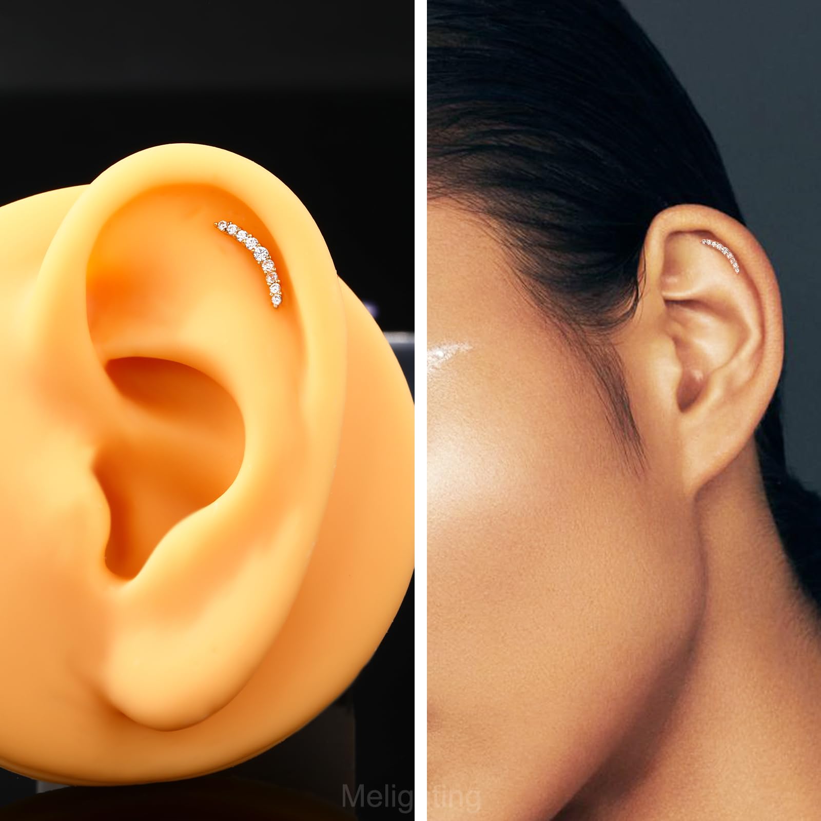Melighting 14K Gelbgold Knorpel Ohrringe 16G Helix Stud Threadless Push In Flach Rücken Ohrring CZ Tragus Piercing Schmuck 6mm