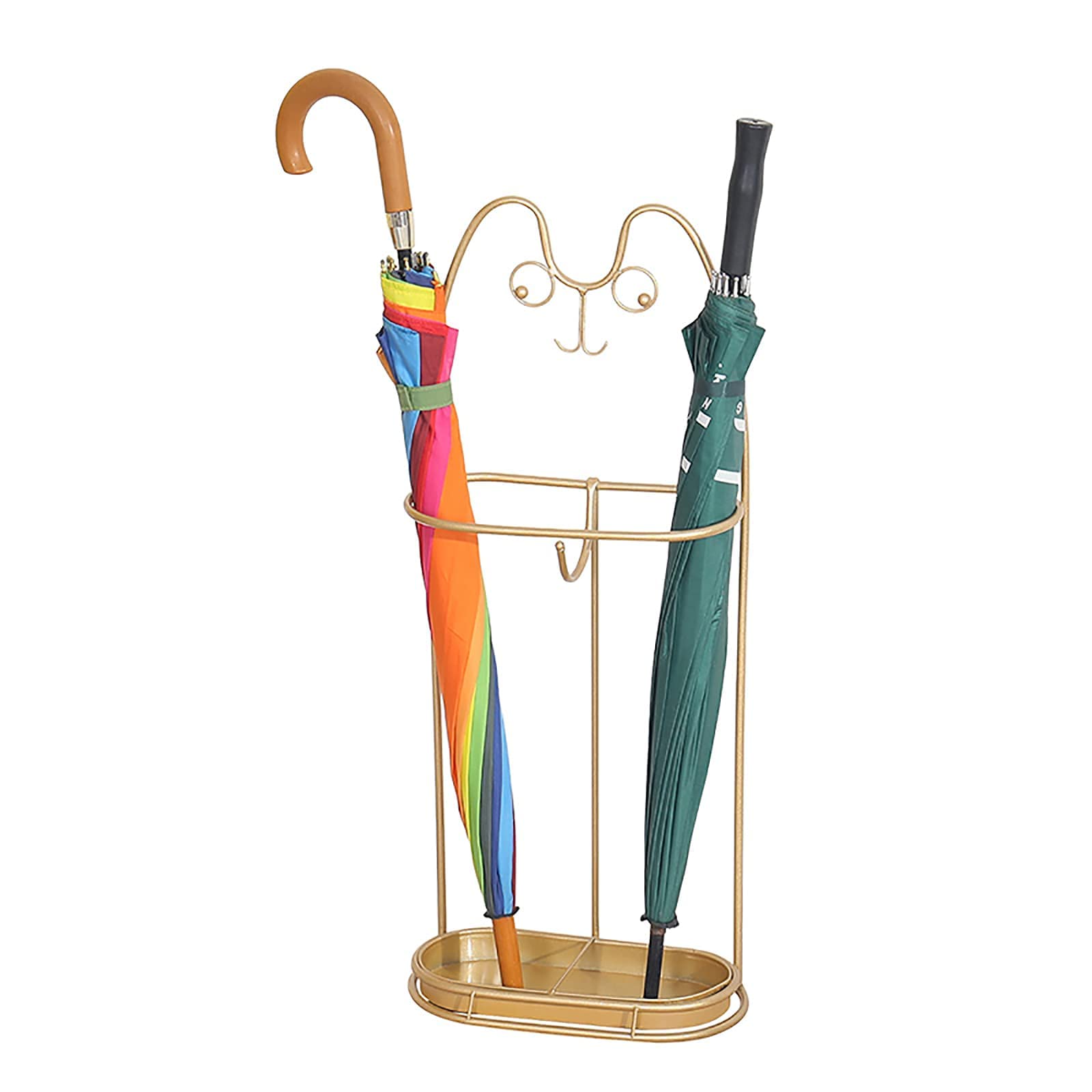 XDLEDMKIZ Umbrella Stands, Umbrella Stands Metal Umbrella Holder Stand, Cat Umbrella Holder for Indoor, Simple with Hooks and Drip Tray, for Hallway Indoor