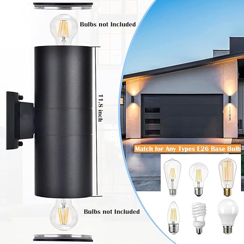 Miniatura 6 de Lámparas de pared para exteriores, lámpara de pared exterior de patio brillante, diseño de cilindro de montaje en pared IP65, accesorio de luz