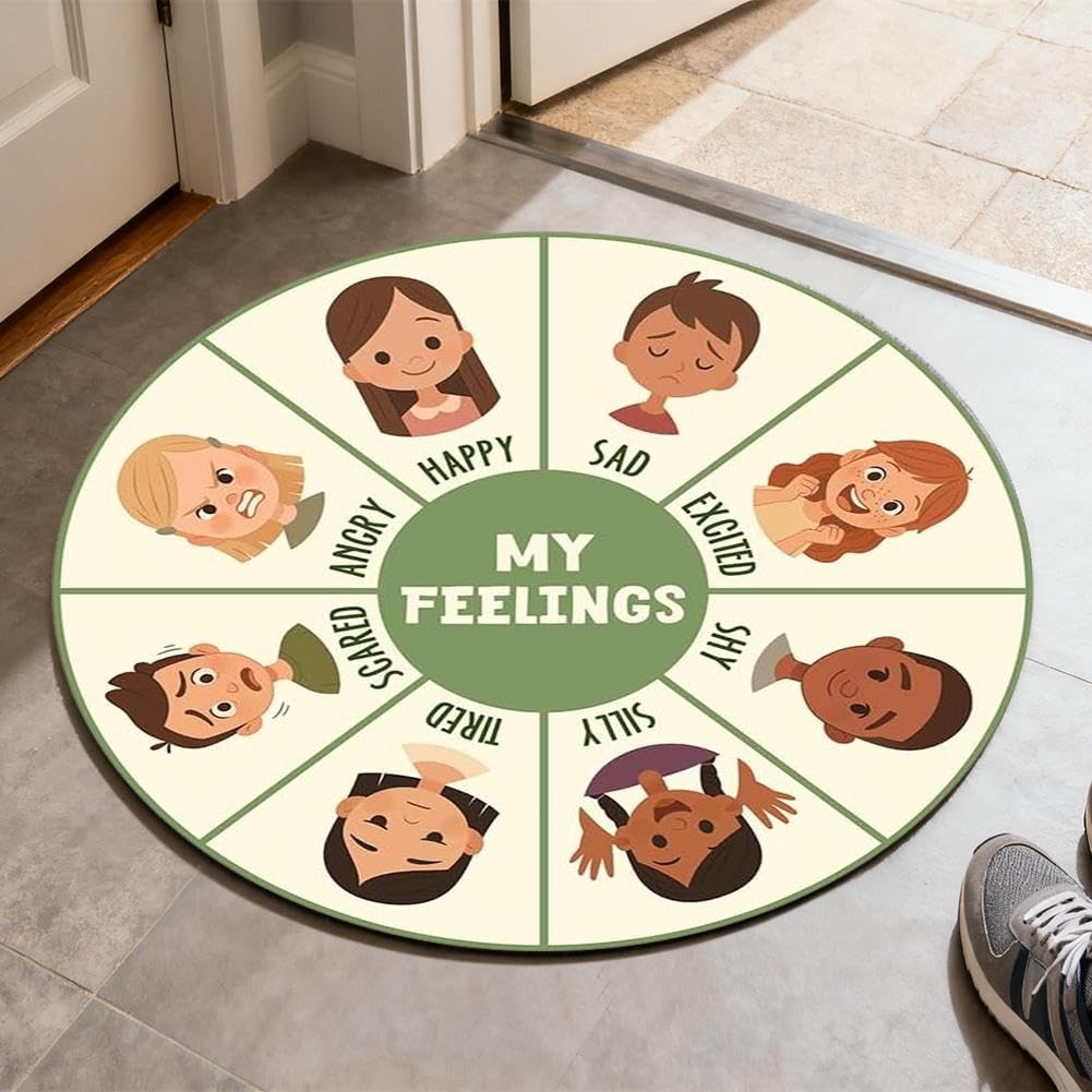 Feeling Wheel Chart Rug for Classroom-Emotional Regulation Mat,Calming Rugs,Calming Corner Decor,Mental Health Educational Rug for Classroom,Carpet ABC Feelings for Kid Therapist Back to School Gift