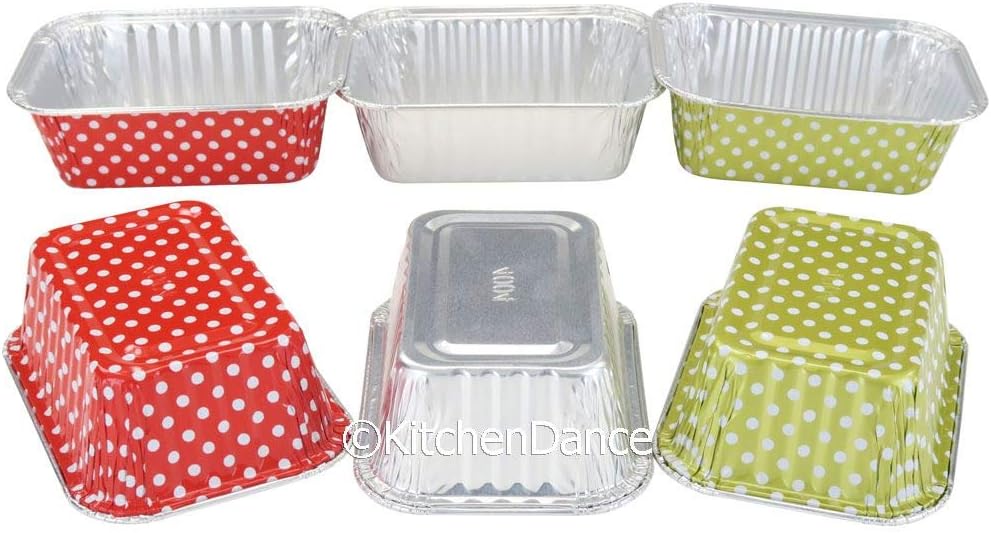 KitchenDance Disposable Aluminum Mini 6 ounce Individual Sized Loaf Pans #4004 Color & Lid Options (Red Polka Dot- With Lids, 100) - Image 4