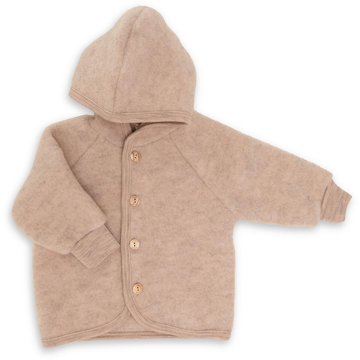 Engel Baby Jacket with Hood Wool Fleece, Sand melange, 74-80