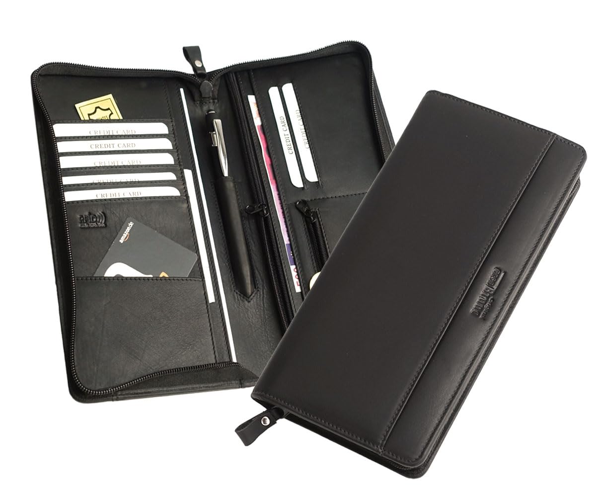 Reiseorganizer Dokumente Leder, Reisepasstasche Leder schwarz Reisepasshülle, Passport Tasche für Reisen, Reisemappe, Dokumentenmappe, Reisebörse Tickettasche Ausweistasche Leder Passport-Etui