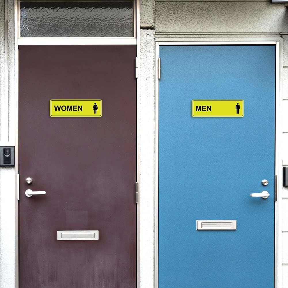 Letrero estándar para baño para hombres y mujeres (juego de 2) – Oro cepillado – Tamaño mediano, paquete de 5 (10 piezas)