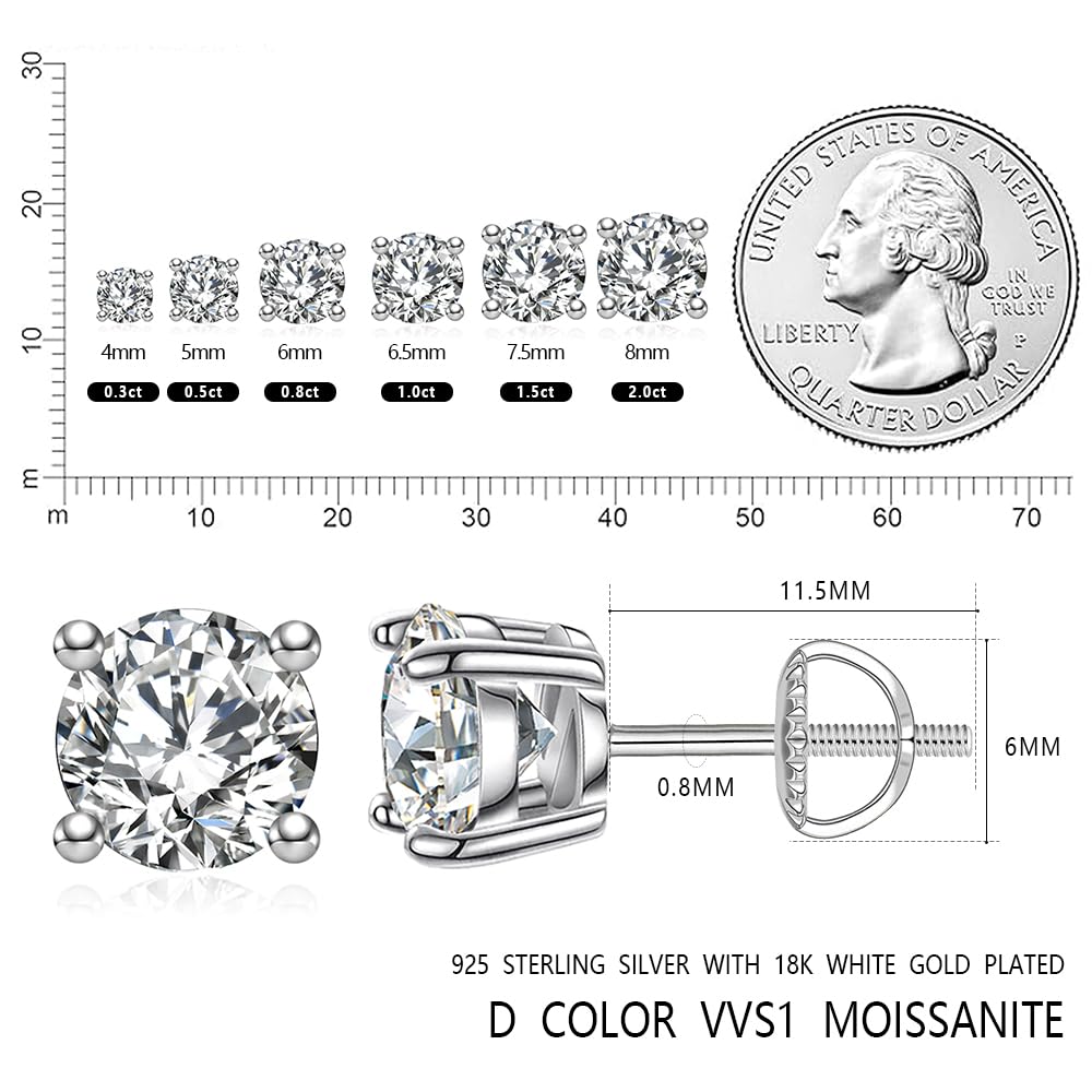 MOCHAMIK Moissanite Stud s, 0.2CT-4.0CT /Par D Color VVS1 Claridad Diamantes Creados en Laboratorio s 925 Plata con Rosca Trasera Moissanite s para Mujeres y Hombres