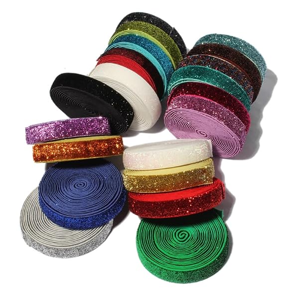 20Yards 5/8" Rainbow Glitter Fold Over Ribbon FOE for DIY Apparel Sewing Elastic Band for Arts, Crafts & Sewing (Blue) by Generic - Used condition - Image 2
