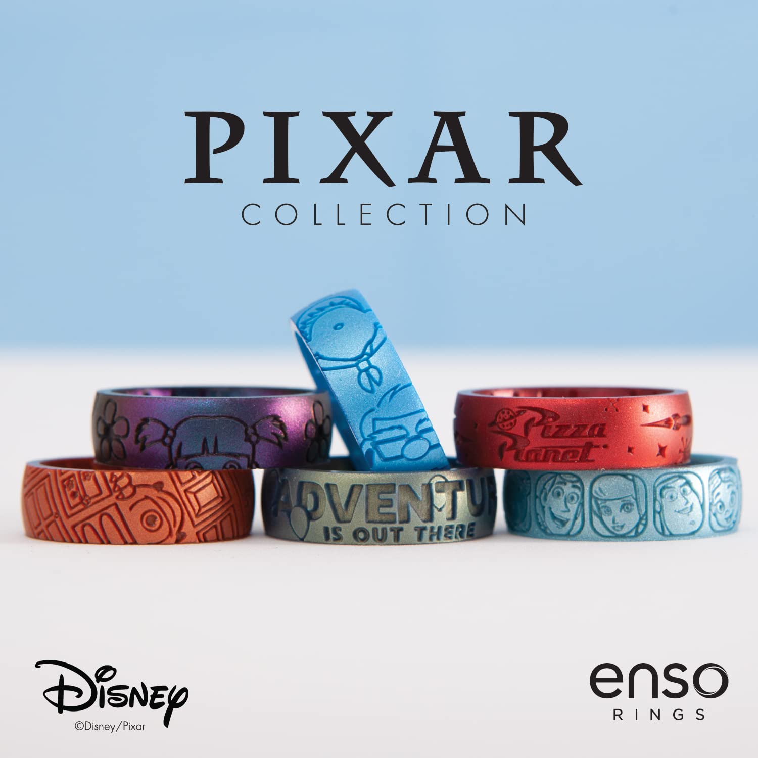 Enso Rings Disney Pixar Collection - Classic Etched Silicone Rings - Comfortable and Flexible Design - Pizza Planet - Ruby - 9