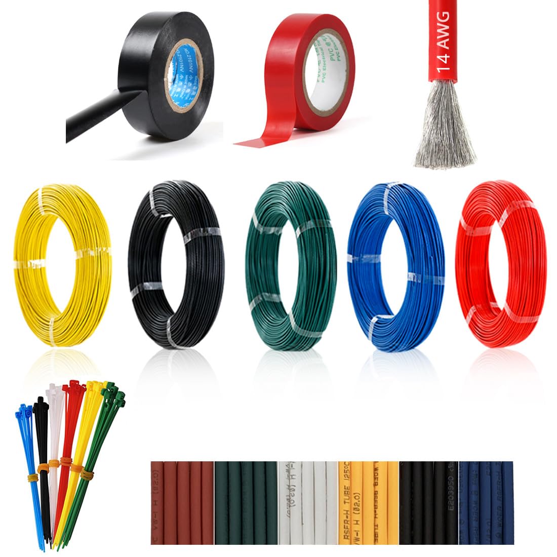 Cable eléctrico de silicona de 14 AWG, 400 hilos, 0,08 mm, alambre de cobre estañado para DIY RC Avión Coche Batería Clip Cable Eléctrico, etc. (5 colores x 13 pies)