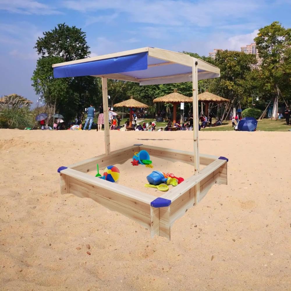 Kids Sand Boxes Wooden Sandbox with Lid, Kids Sandbox with Cover Outdoor Children Outdoor Wooden Playset, Retractable Roof for Backyard, Beach sandboxes