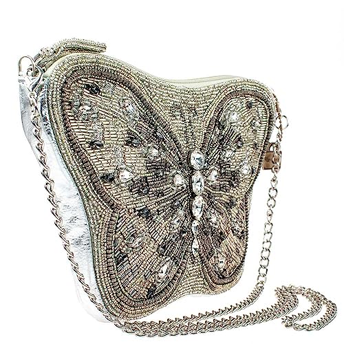 Mary Frances Flitter & Gleam Beaded Crossbody Butterfly Handbag, Silver 6