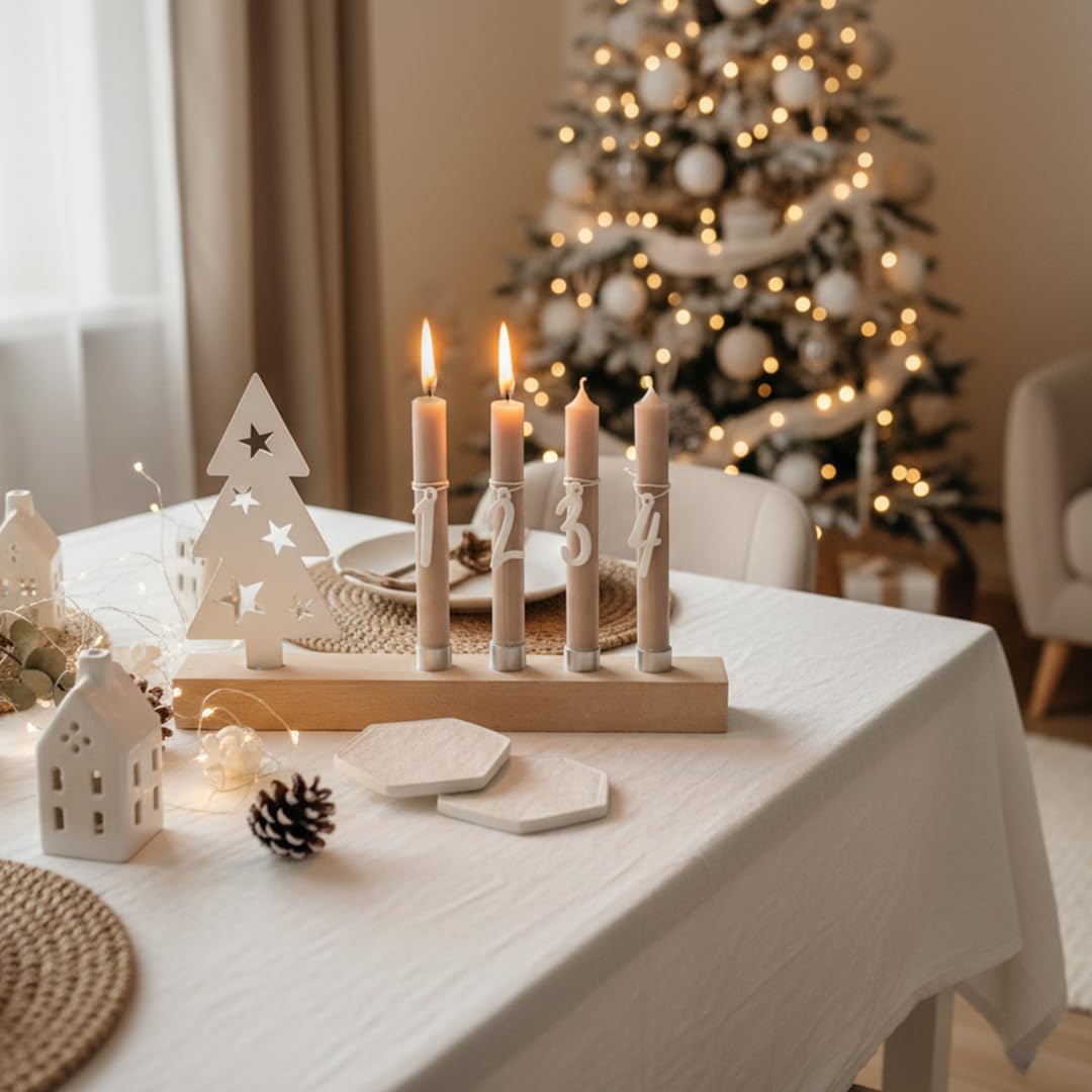 Adventskranz modern aus Holz Kerzenhalter Set länglich Adventsleiste mit Kerzen Boho