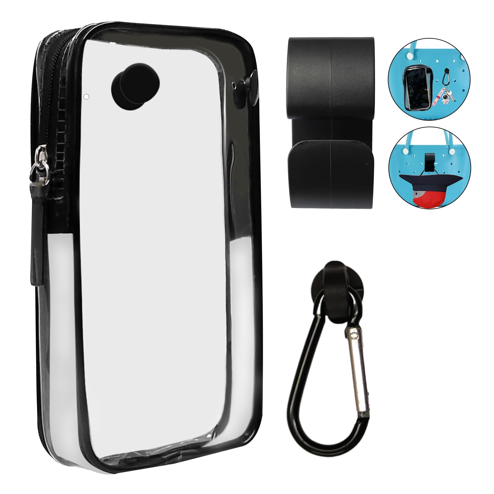 TERRIFI Clear Bogg Beach Tote Bag Accessories, 0.55'' Dia Holes Bogg Bag Insert with 1 Clear Zipper Pouch & 2 Hooks, Clear Insert Bags Small & Large Beach Tote Bags