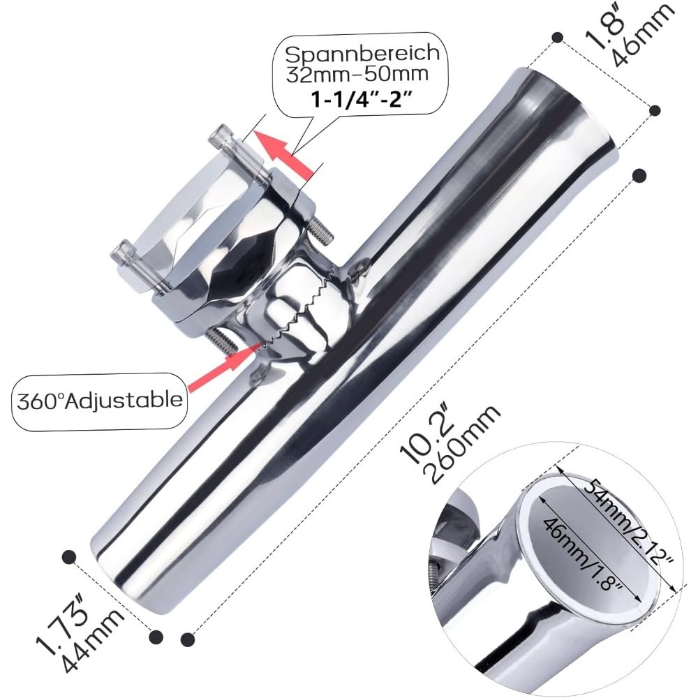 portacanne da barca (2X) Supporto for canna da pesca in acciaio inox 316 for barca, morsetto su supporto for canna da pesca for barca, perno cardanico da 1-1/4" a 2"