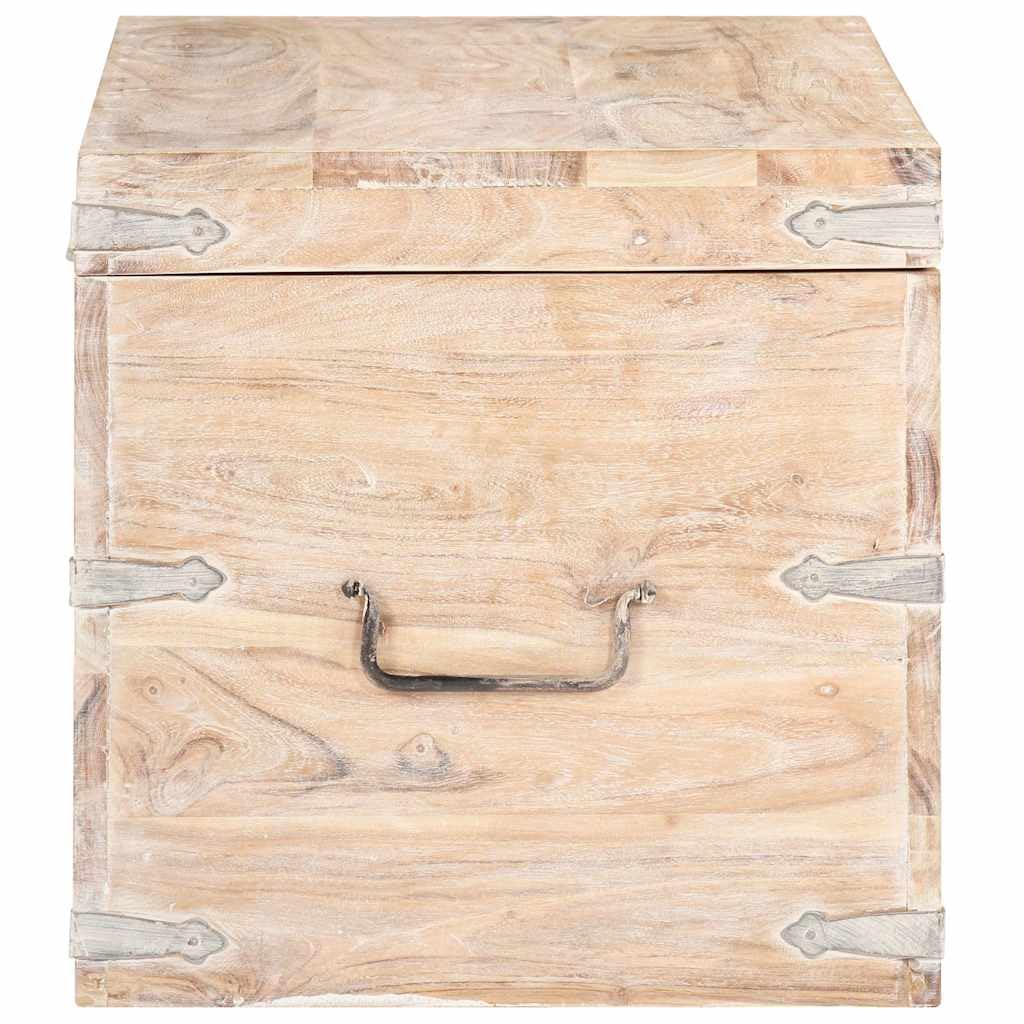 Baule in legno massello di acacia, 90 x 40 x 40 cm, colore: bianco