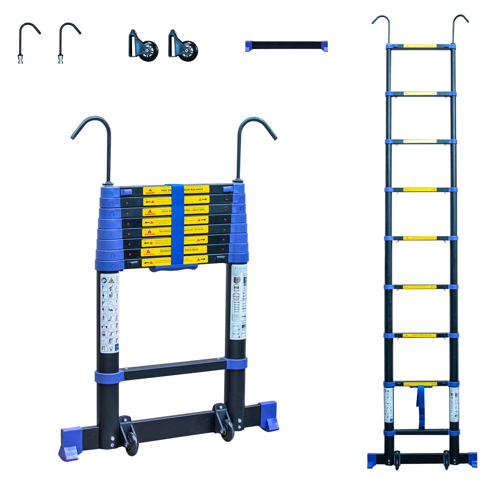 HOSTRÖM Escalera telescópica 2,6m TELESCOVA8+, Aluminio, Plegable, Extensible, Multi-función, Altura de Trabajo máx 3,5m, Ganchos Desmontables, Garantía de 5 años.