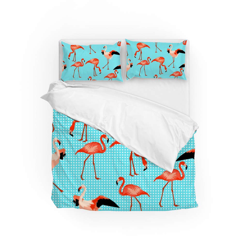 Parure de lit bleu avec motif flamant rose vif en tissu durable