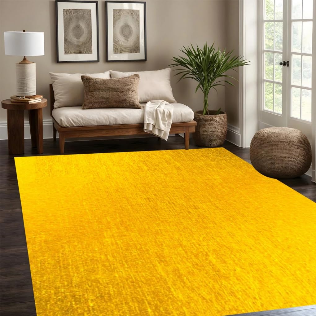 Golden Metal Shiny Modern Abstract Area Rug 8x10 Machine Washable No Skid Art Deco Rug for Livingroom Bedroom Guestroom Lux Vibrant Carpet Under