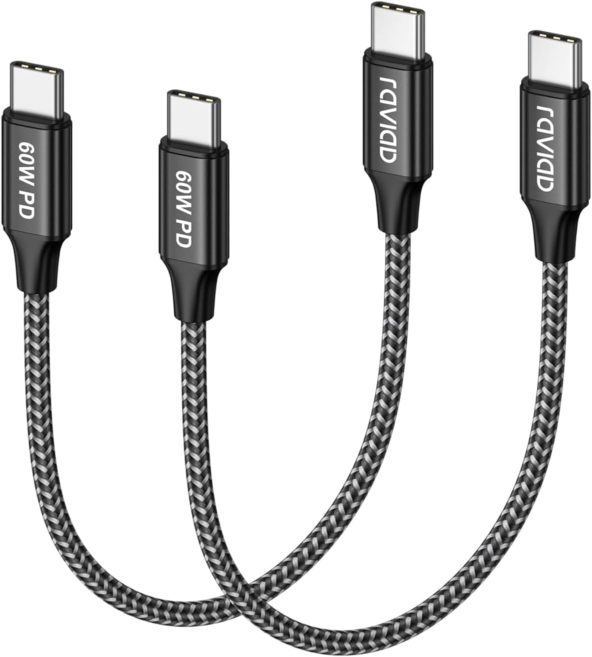 RAVIAD USB C to USB C Cable Short, [2Pack 50CM] 60W 20V/3A PD Fast Charging Data Cable Lead Compatible with iPhone 16 15, Samsung Galaxy S23/S22/S21, Huawei Mate 60 Pro, MacBook Pro/Air, Pixel - Black